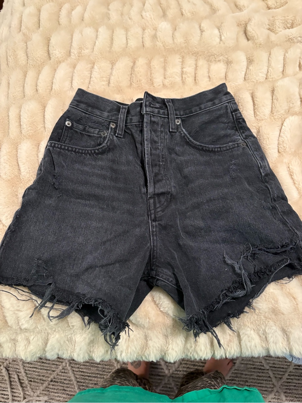 Agolde Black Distressed High-Rise Jean Shorts